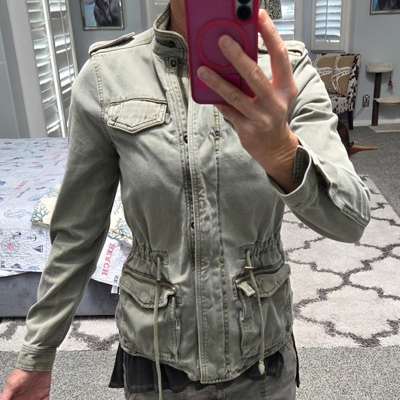 Lucky Brand Light Green Sturdy  Military Jacket Cargo Cinched XS S 36" 25" - Picture 9 of 9